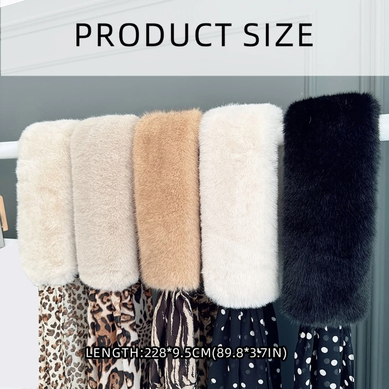 F42F Warm Furry Plush Scarf for Winter Warmth Elegant Leopard Silk Ribbon Neckerchief