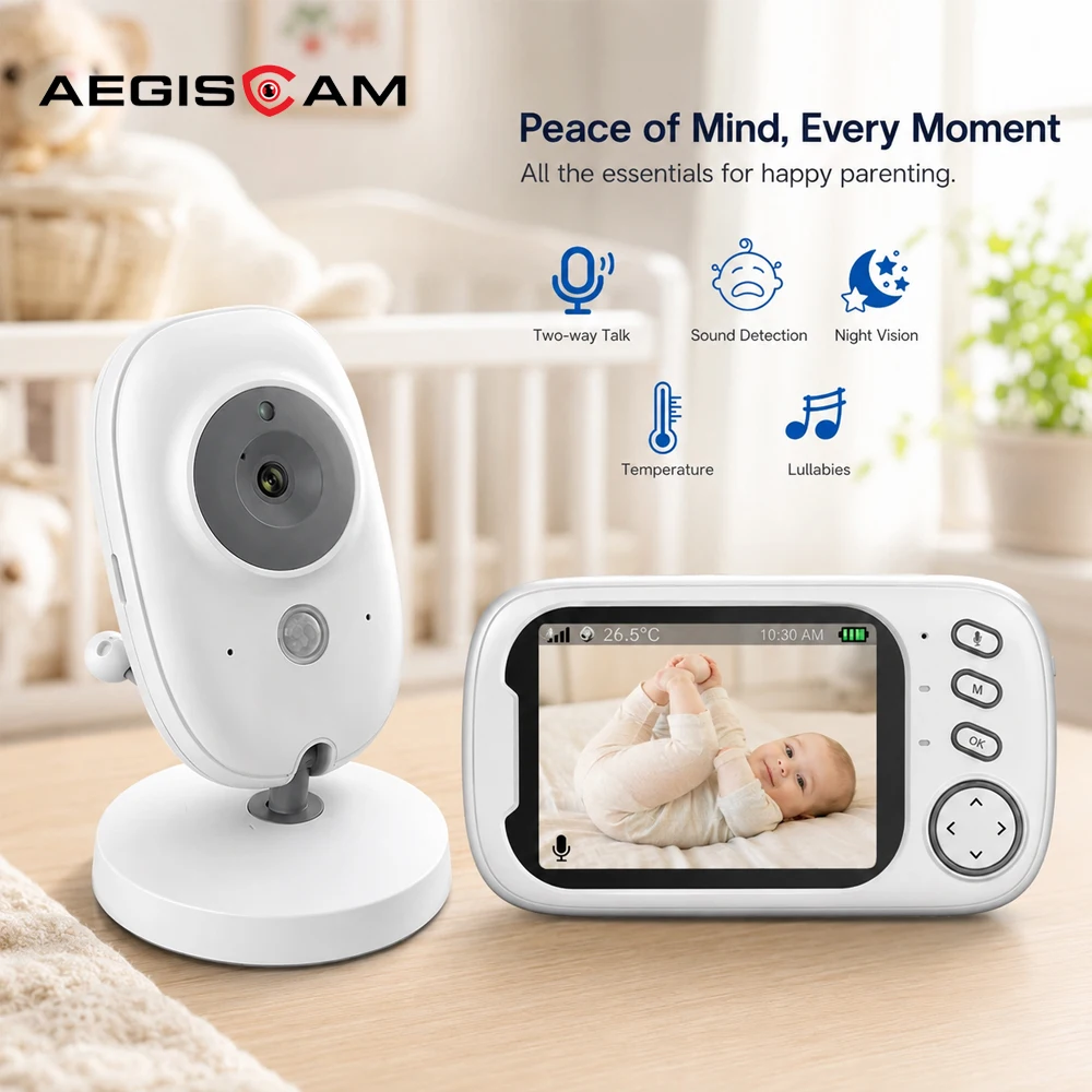 3,5-Zoll-Video-Babyphone mit Kamera, Zwei-Wege-Kommunikation, Ton- und Bewegungsalarmen, Infrarot-Nachtsicht, Temperaturüberwachung, Schlafliedern, Geräuscherkennung, Kabelloser