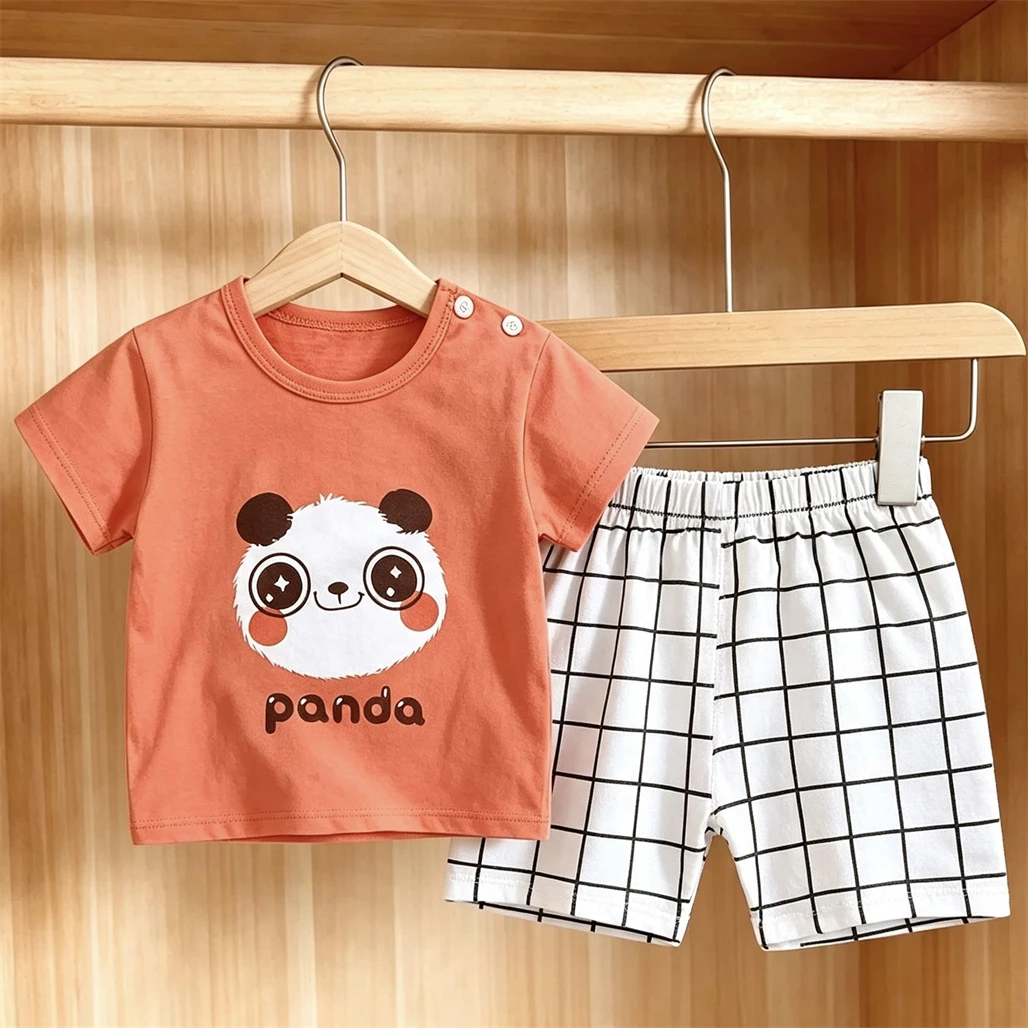 Kids Short-sleeved Outfits Cute T-shirt+Shorts For Boys And Girls 2026 Summer Clothing Cartoon Tees Shorts Casual Sports Suits