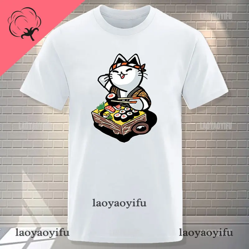 Kawaii Japan Sushi Chef Cat Cartoons Men T shirt Summer Loose Clothes Street Cotton T Shirts Fashion T-Shirts Casual WomenTshirt