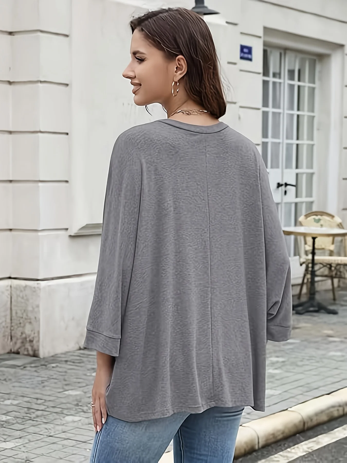Ladies' Batwing Top Oversized T-shirt Casual Loose Cloak-style Top Asymmetrical Top