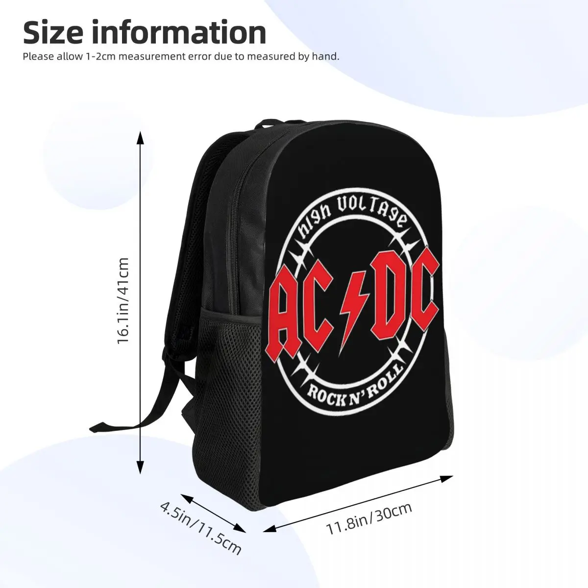 Print Vintage Rock AC DC Backpack for Girls Boys Heavy Metal Music Band College School Travel Bags Bookbag Fits 15 Inch Laptop