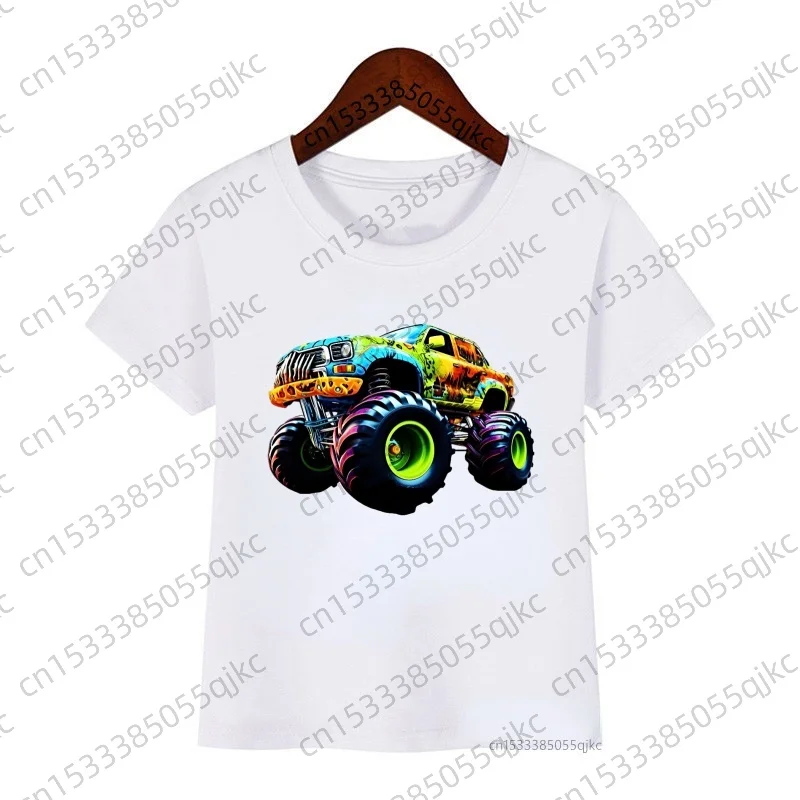 Children's racing printed T-shirt for boys and girls, cool street off-road short sleeved