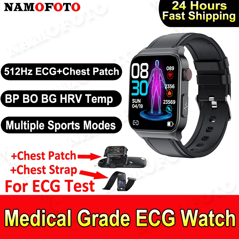 2024 New Smart Watch Medical Grade Chest Patch 512Hz ECG Wristwatch 1.92\'\' Men Women Bracelet BP HRV Clock Health Smartwatch