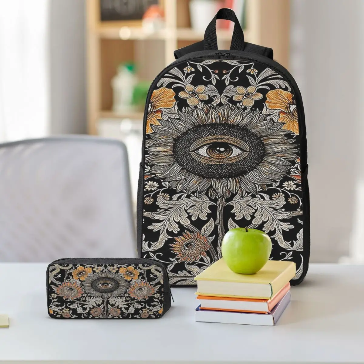 Evil Eye Sunflower Hippie Snake Design Backpack Boys Girls BookBag School Bag Shoulder Bags 3ps Insulated Lunch Bag Pencil Case