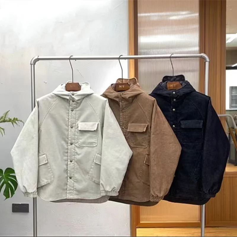 

Washed Coat Corduroy Hooded Cotton Jacket Double-sided Workwear Japanese Outdoor Trekking Travel Skateboarding Camping Stormsuit