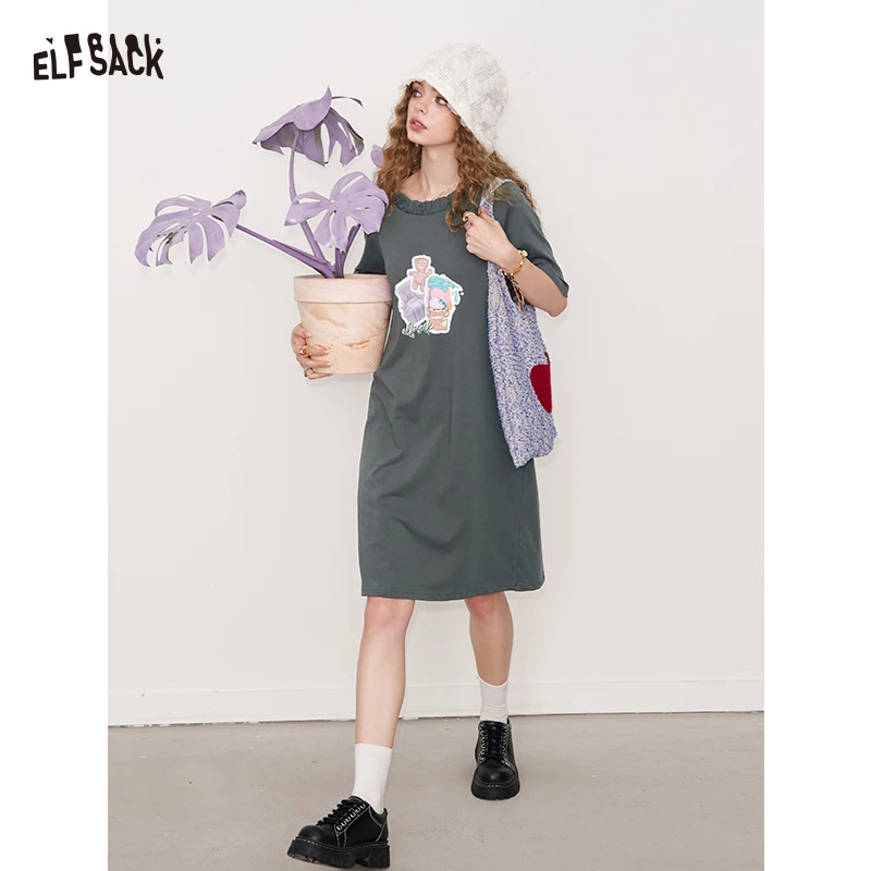 ELFSACK 2025 ฤดูร้อนมาถึงใหม่กราฟิกพิมพ์สบายๆเสื้อยืดชุดสายรัดเอวสั้นชุดผู้หญิง