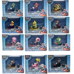 12cm Super Mari  Karting Luigi Bowser Yoshi Toad Action Figure With Box Pull Back Car Anime Game Doll Gifts for Kids