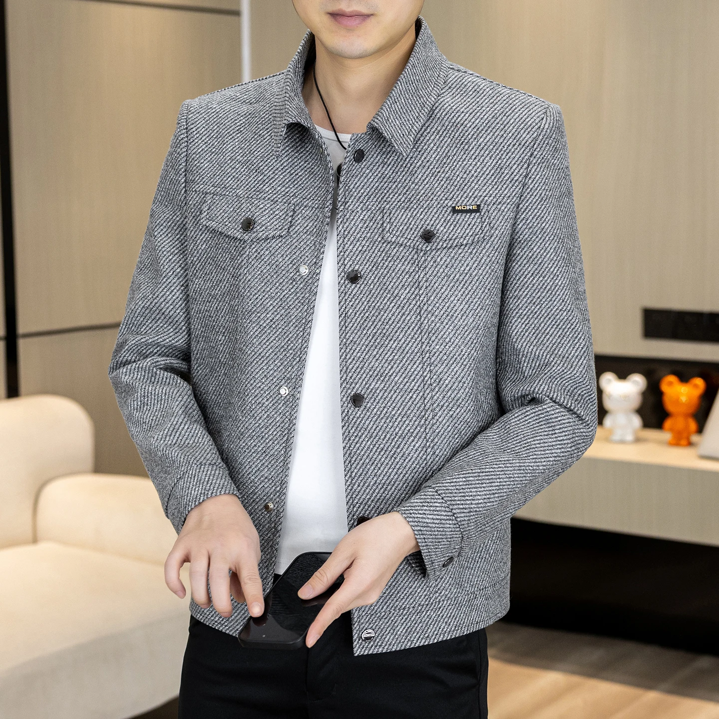 Fashionable Button-Up Stylish Men's Jacket High-End Casual Coat Trendy Korean Version Slim Fit Solid Color Spring Autumn