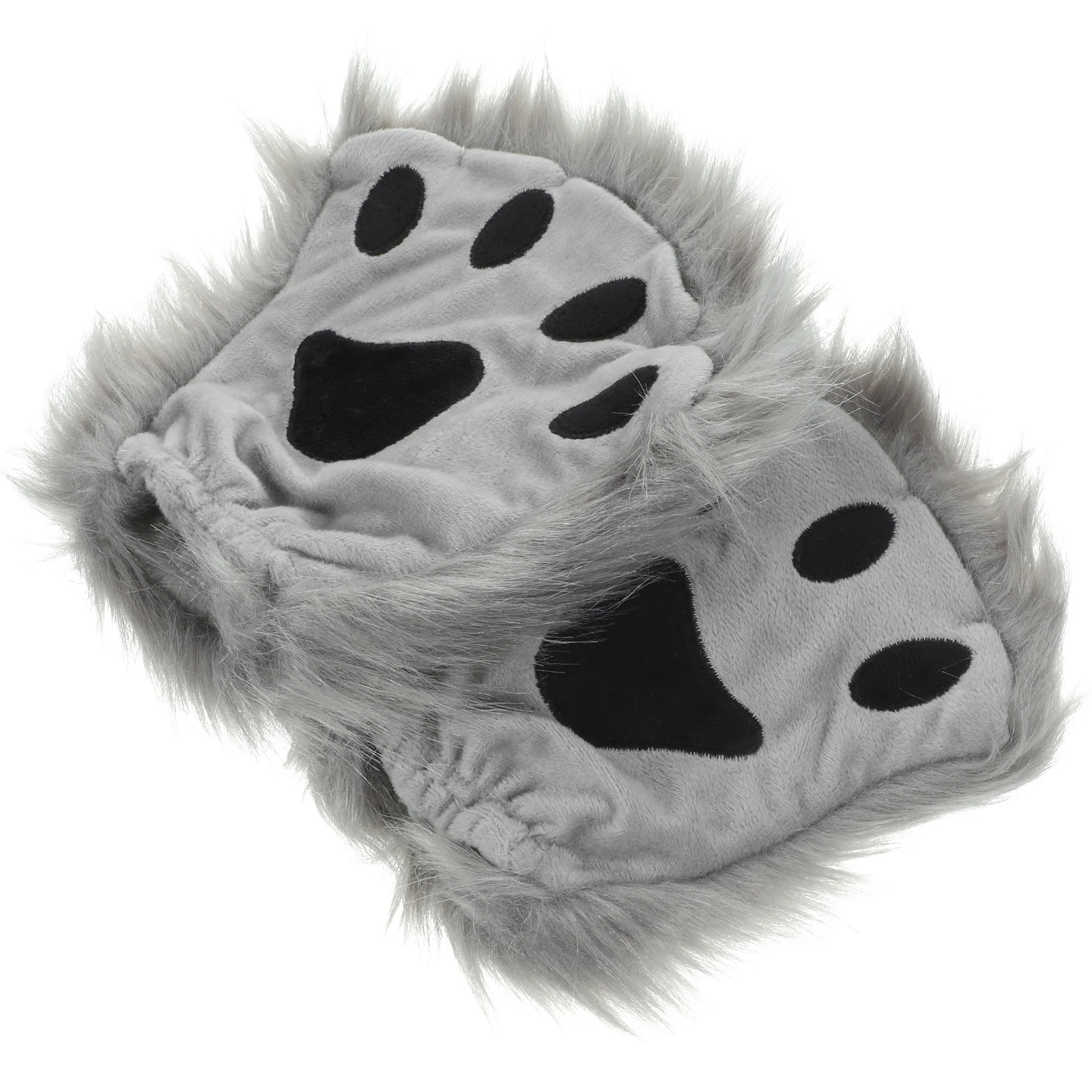 

A Pair of Grey Animal Paw Halloween Half Finger Gloves Winter Warm Mittens for Cosplay Paws Gloves Faux Mitten