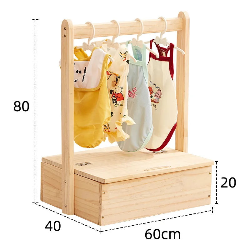 Solid Wood Pet Hanger, Small Shelf, Floor Pine Wardrobe, Kindergarten Clothes Storage Rack, Dog and Cat