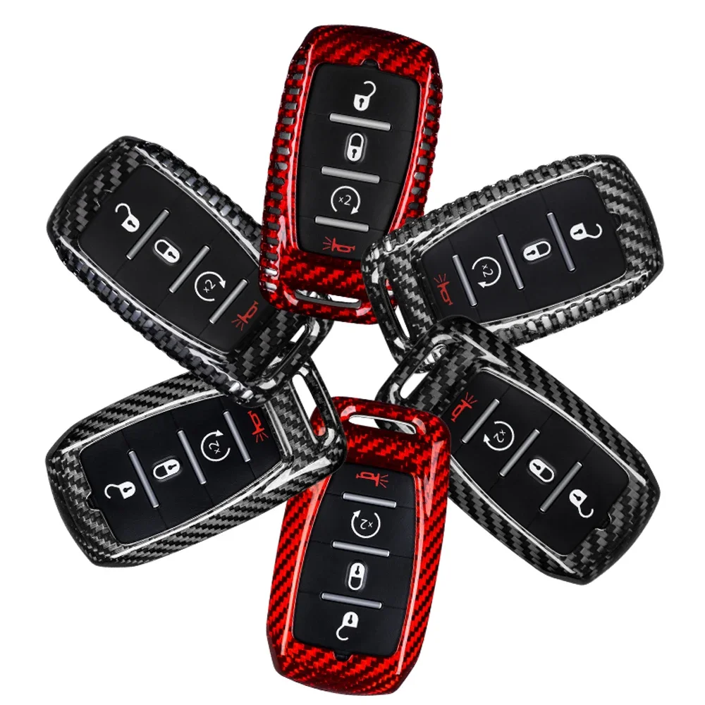 キーホルダー付き限定キーフォブカバー、RAM 2500パワーワゴン3500用カーボンファイバーキーケース、スマートキーアクセサリー、2023