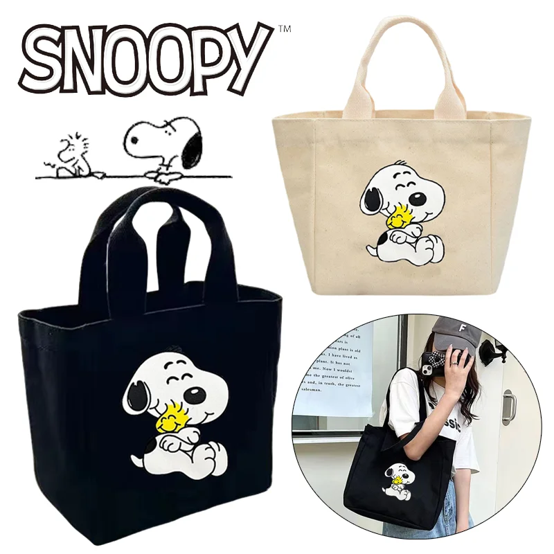 

Kawaii Snoopy сумочки, женские портативные сумки-тоут, бэнто, модные холщовые сумки для хранения, повседневные вместительные сумки для покупок, подарки для девочек