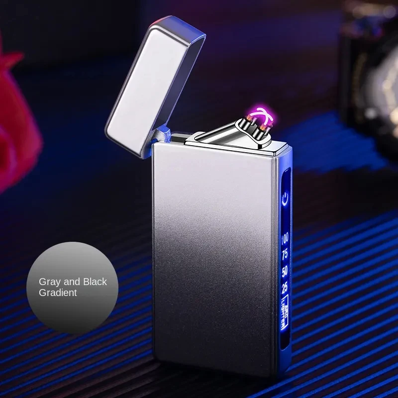 Hot Double Arc Pulse Plasma Electric Lighter With Digital Display Rechargeable Outdoor Flameless Windproof Lighter Men\'s Gifts