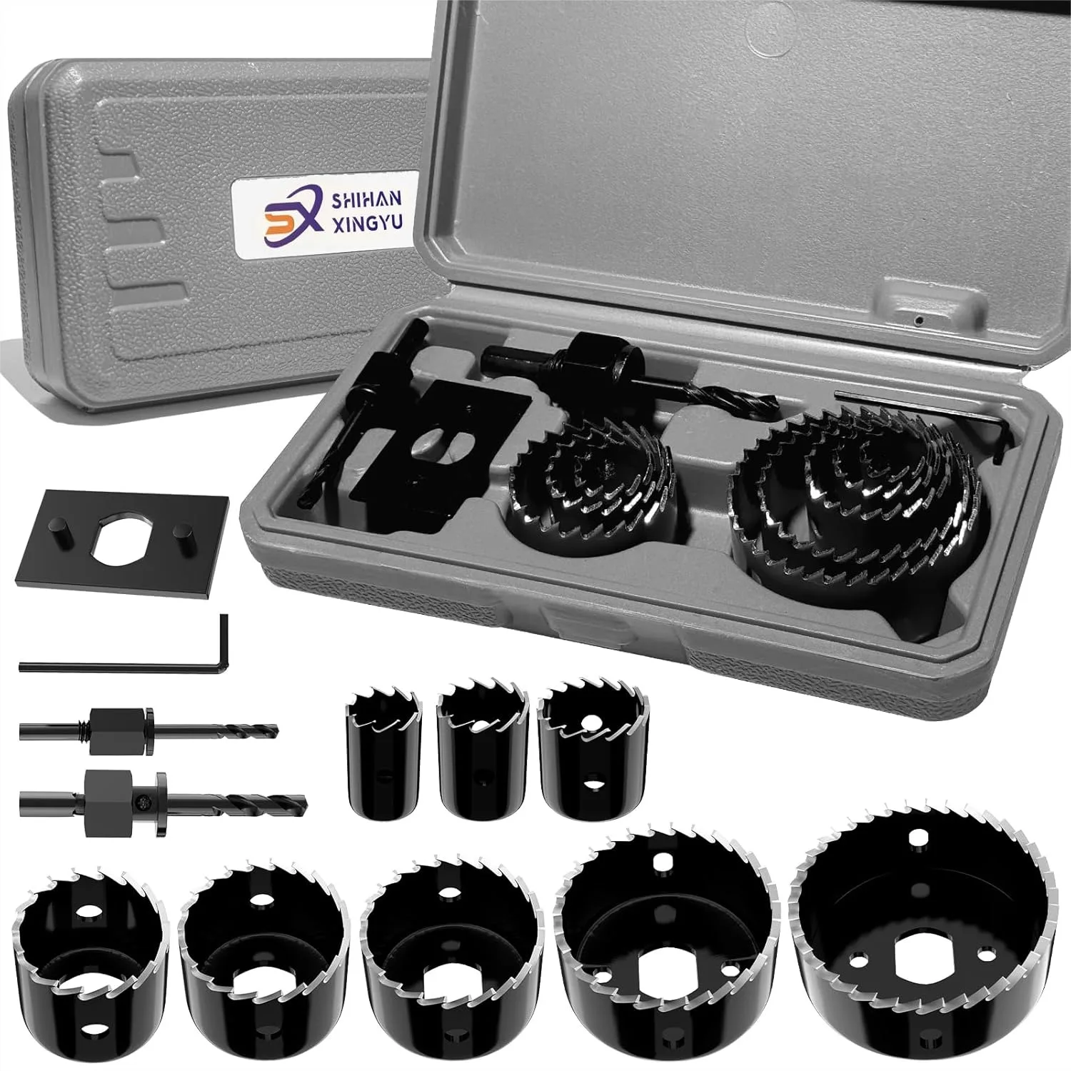 

Hole Saw Kit with 8 Sizes (3/4" to 2-1/2") and Accessories for Softwood, Plywood, PVC - Complete Set for DIY Projects