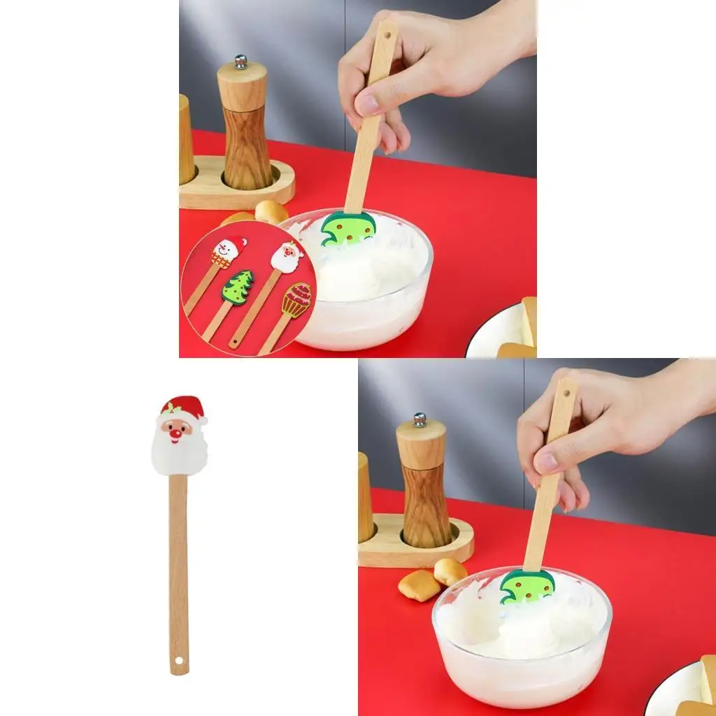F19B Xmas Cake Spatula with Comfortable Wooden Handle Snowmen Santa Tree Pancake Spatula Durable Baking Gift