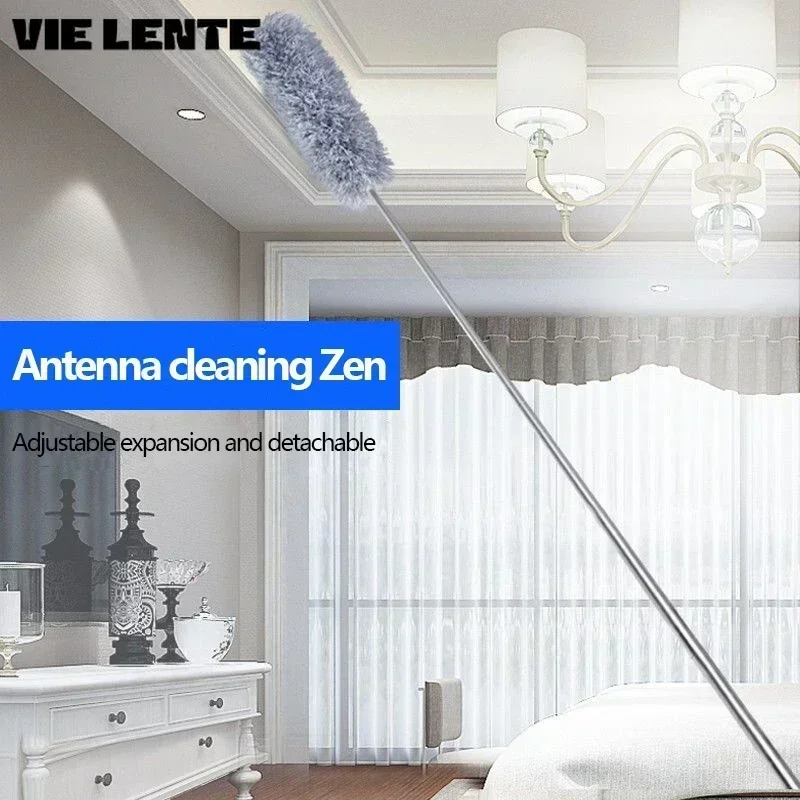 2.8m Long HandleTelescopic Cleaning Duster，Stainless Steel Bendable Brush Household Dust Cleaner Products Lengthen Roof Tool