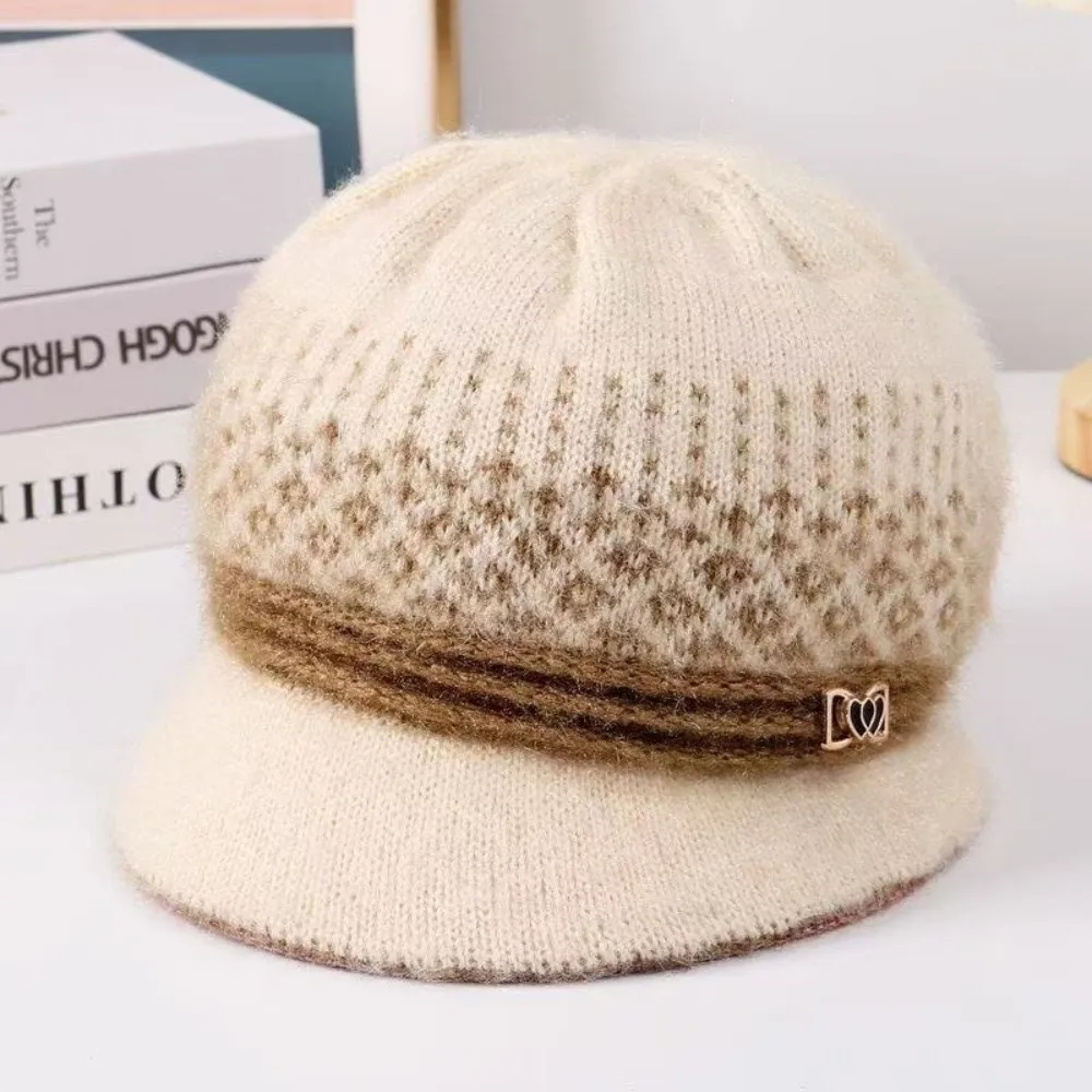 Exquisite Bow Fleece Knitted Hat Cold Resistant Thickened Winter Hat Windproof Basin Cap Middle-Aged Women