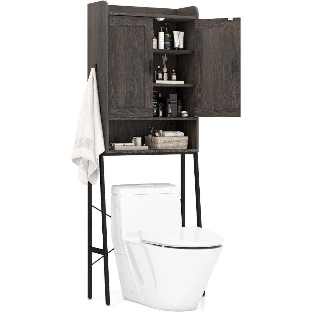 

Over The Toilet Storage Cabinet, Farmhouse Bathroom Cabinet Above Toilet with Double Doors, Adjustable Shelves, Metal Stand.