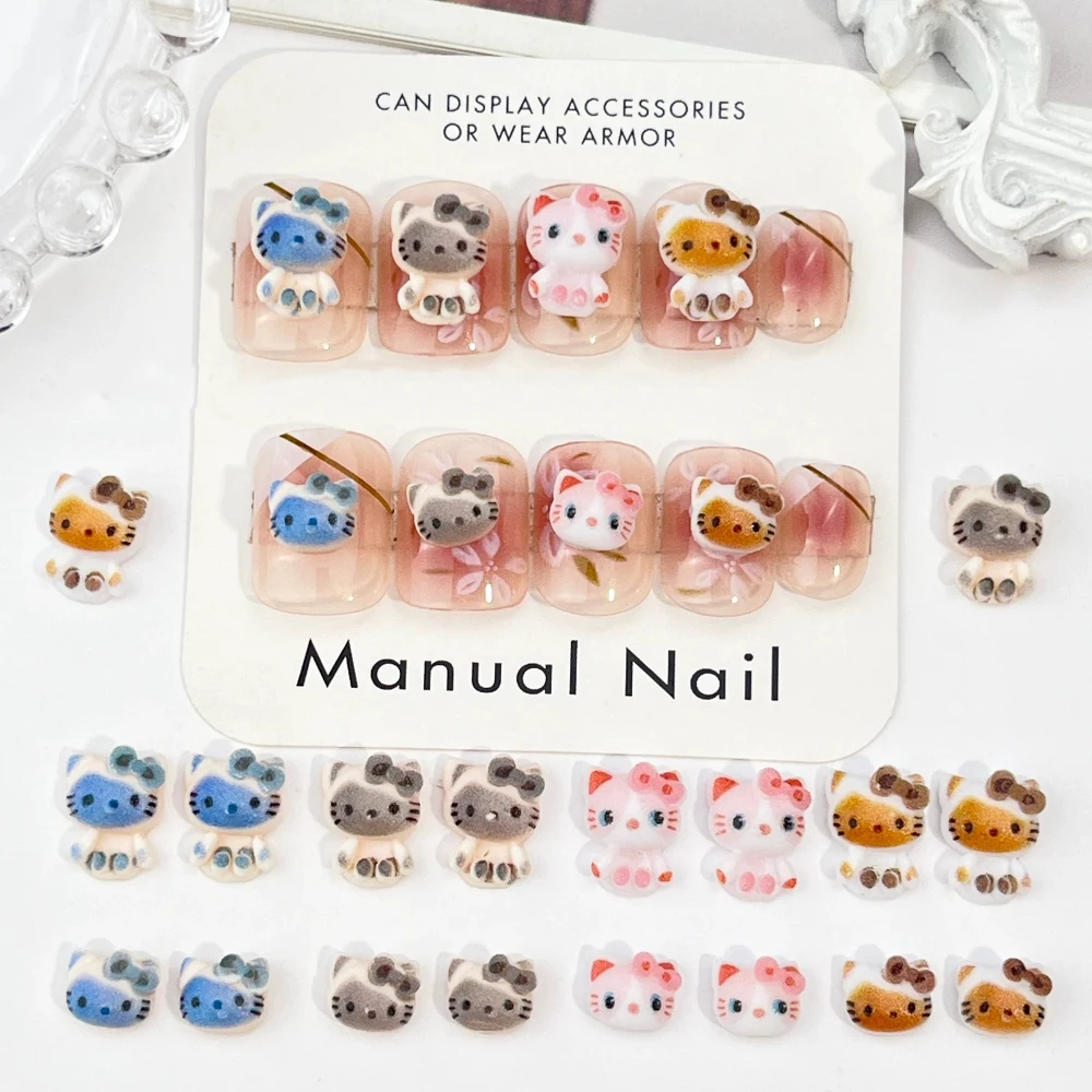 

20Pcs New Cartoon Kawaii Hello Kitty Resin Colorful Nail Art Accessories Diy Design Cat Head Bowknot Nail Supplies Decoration