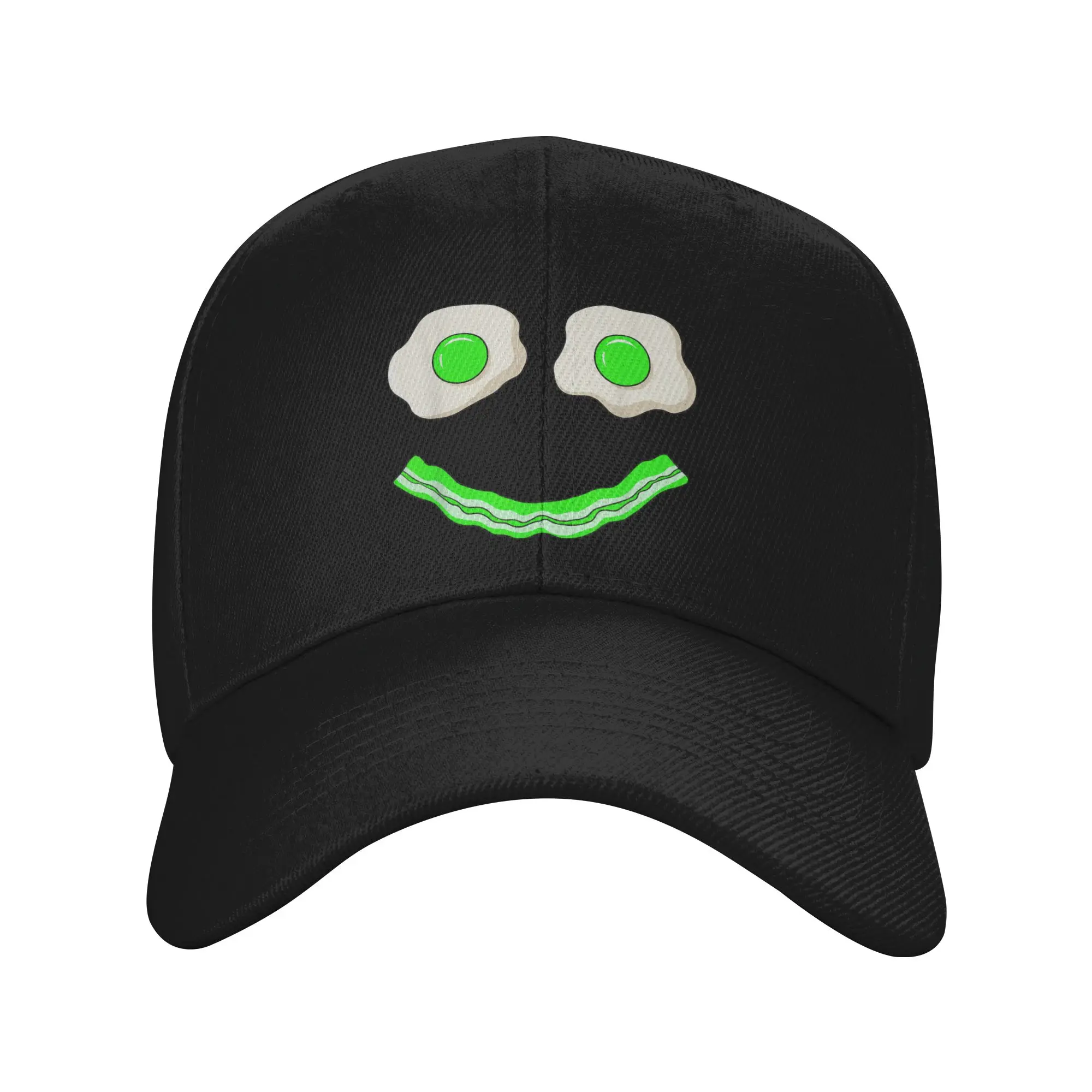 

Green Smile Face Eggs and Bacon Ham Breakfast St Patrick's Baseball Cap Street Men Trucker Hat Print Kpop Rock Baseball Caps