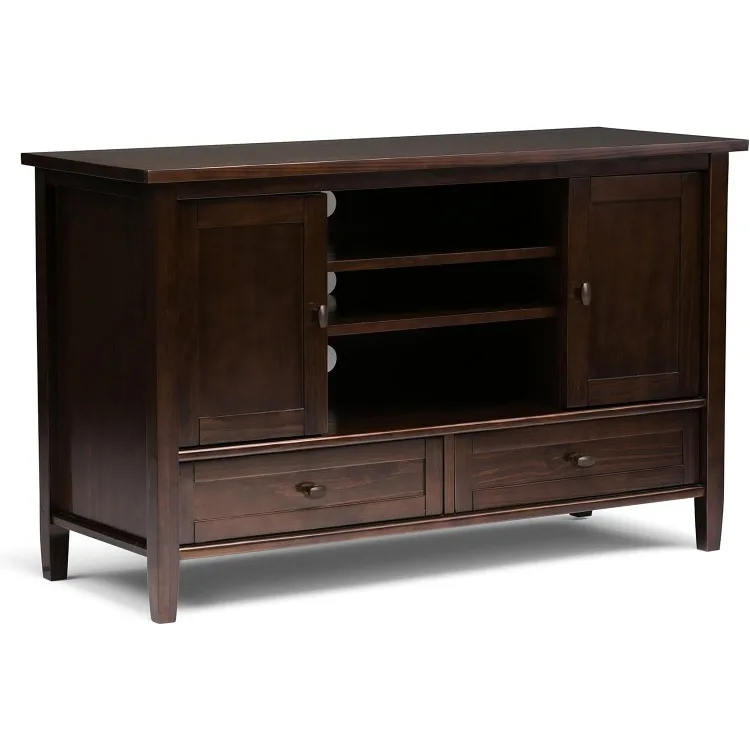 Warm Shaker SOLID WOOD 47 Inch Wide Transitional TV Media Stand in Tobacco Brown for TVs up to 50 Inches