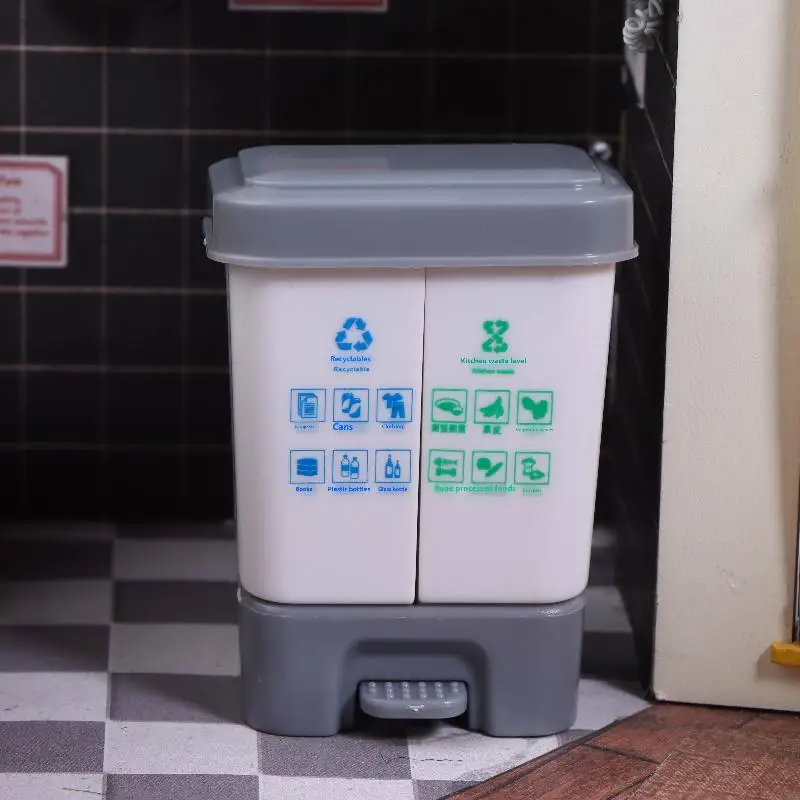 1 stks poppenhuis mini keukengerei model mini geclassificeerd prullenbak schieten scène rekwisieten