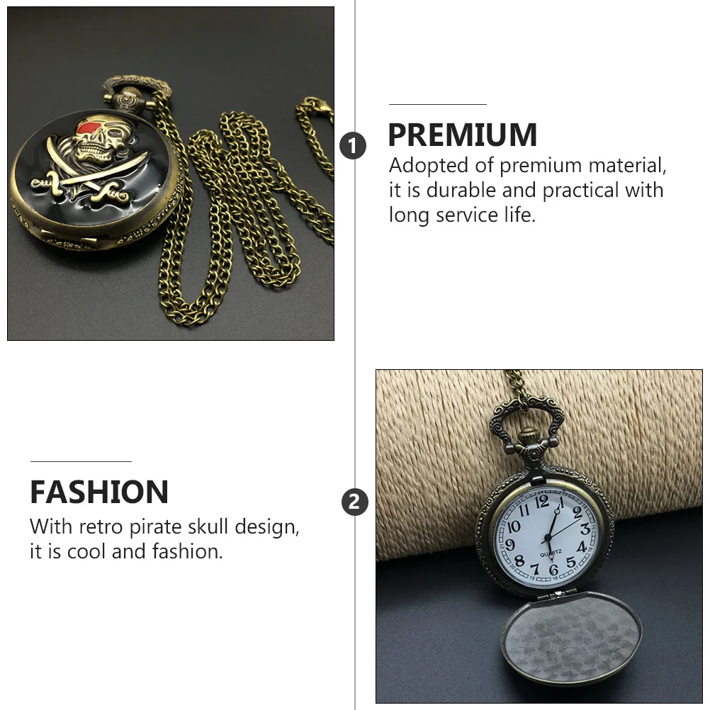 

Vintage Pirate Skull Pocket Watch Alloy Quartz Retro Mechanical Hanging Chain Fashion Accessory Birthday Holiday Gift