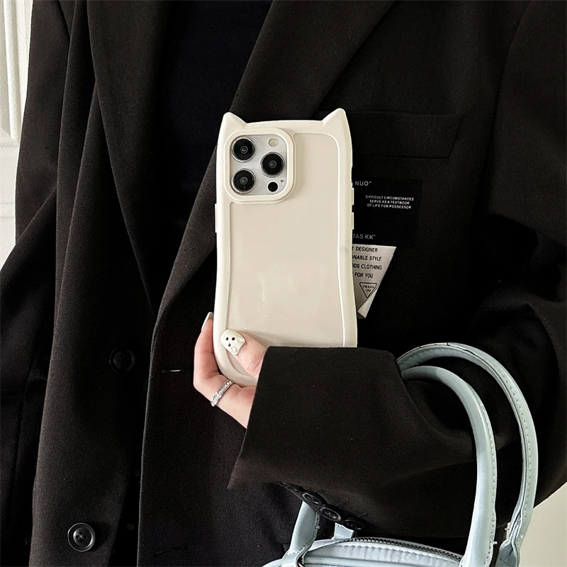 Japan Cute 3D Cat Ear Case For iPhone 16 15 14 13 12 11 Pro Max Plus Girl Cartoon Clear Shockproof Anti-fall Soft Silicone Cover - náhled 3