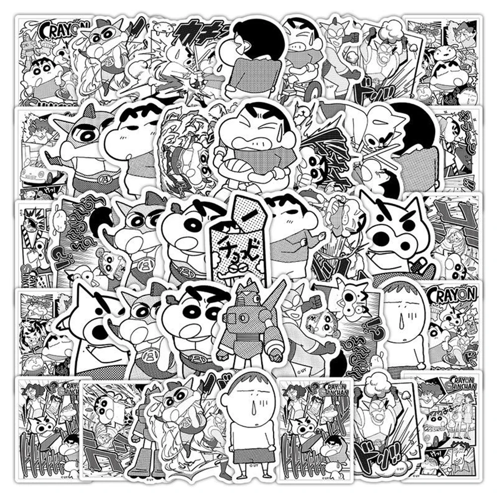 10/30/50pcs Black White Crayon Shin-chan Anime Stickers Funny Kid Decals Toys DIY Phone Suitcase Guitar Waterproof Sticker Decor