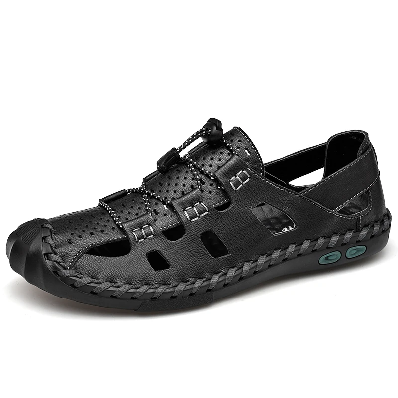 2023 Leather Sandals Men Breathable Summer Shoes Man Waterproof Outdoor Men Sandals Antiskid Beach Sandals Hollow Shoes Footwear