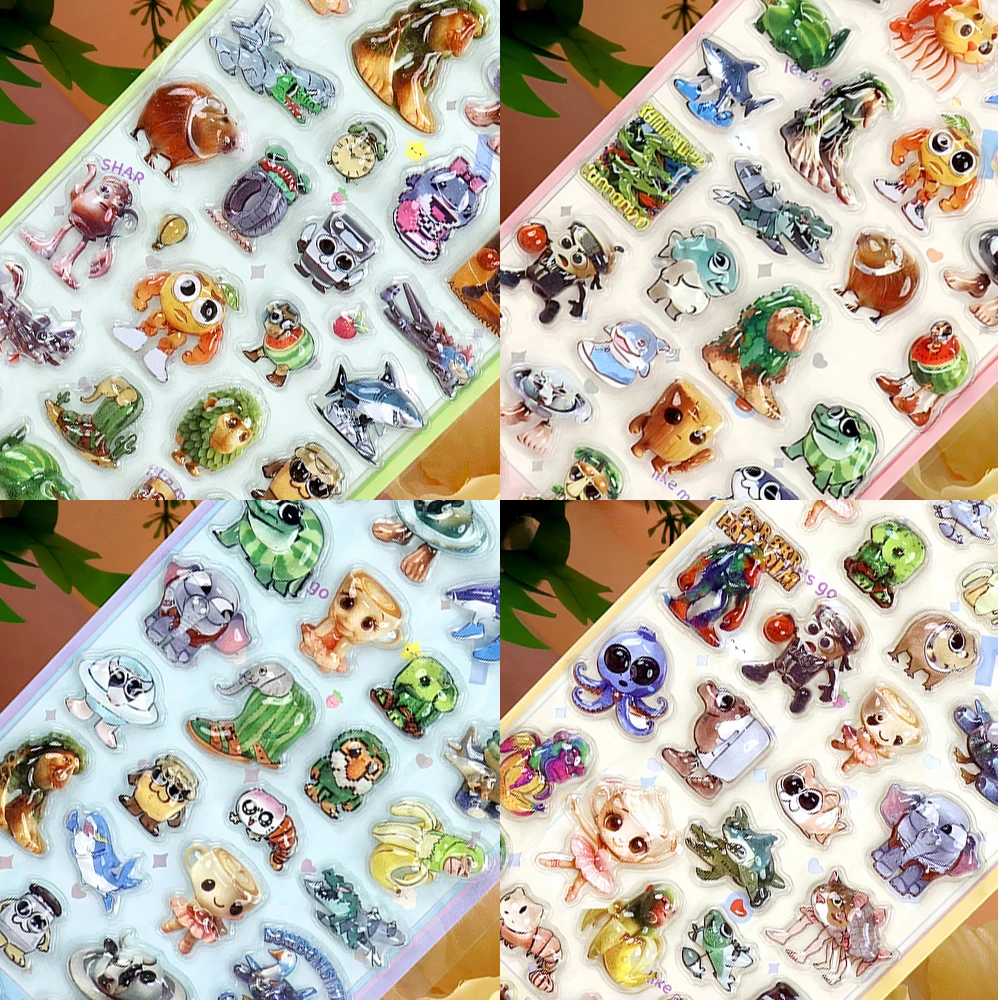 

4pcs Funny Cartoon Tung Tung Tung Sahur 3D Puffy Stickers Abstract Animals Bubble Sticker Scrapbook Guitar Phone Decals Packing