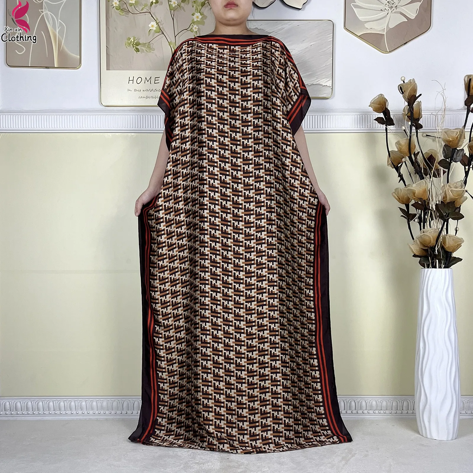 Novo verão africano kaftan vestido feminino 2025 moda bat manga seda solto vestido com cachecol roupas femininas islâmicas