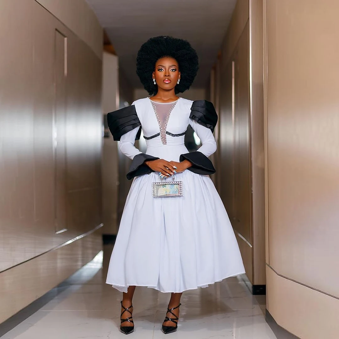 

Элегантные атласные свадебные платья Aso Ebi Африканские женские драпированные длинные вечерние платья длиной до чая A-line Robe de mariée на заказ