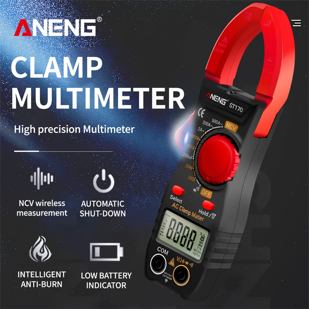 ST170 Clamp Meter 2000 Counts Digital Multimeter AC/DC Current Voltage Tester Ammeter Voltmeter Clamp Meter Volt Amp Ohm Test