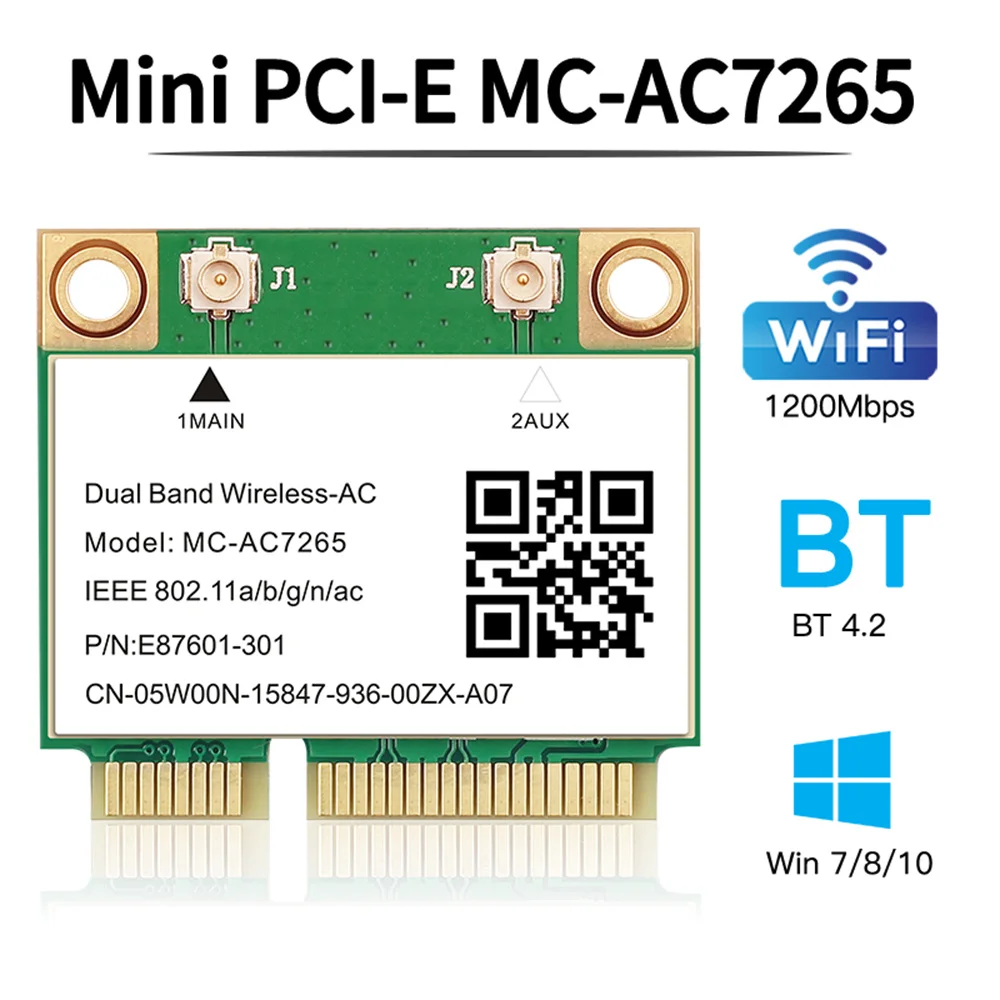 Wifi 5 AC7265 1200Mbps BT4.2 802.11ac Wifi Card Wireless Mini PCI-E Network Adapter 7265 Dual Band 2.4Ghz5Ghz Laptop