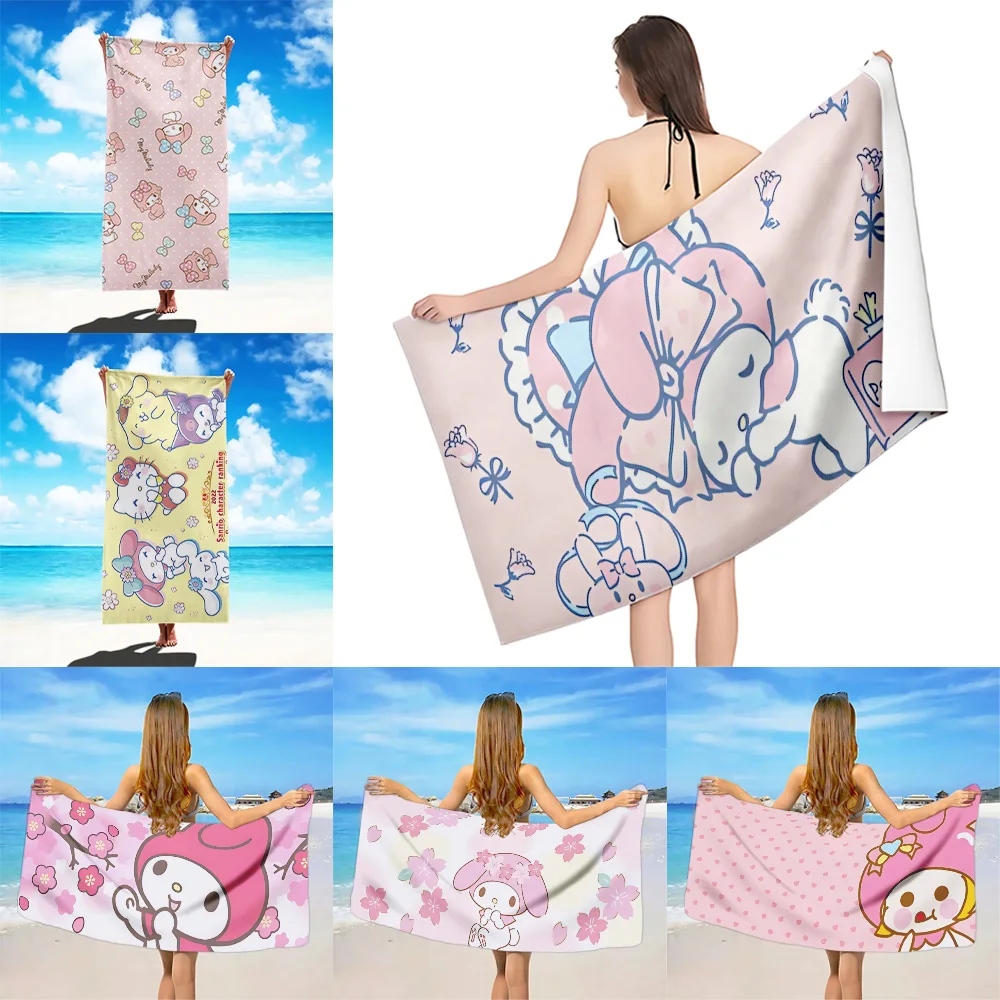 My Melody Beach Towel Microfiber Sand Free Quick Dry Soft Sandproof Pool Towels Gift for Women Travel Gym Shower Camping