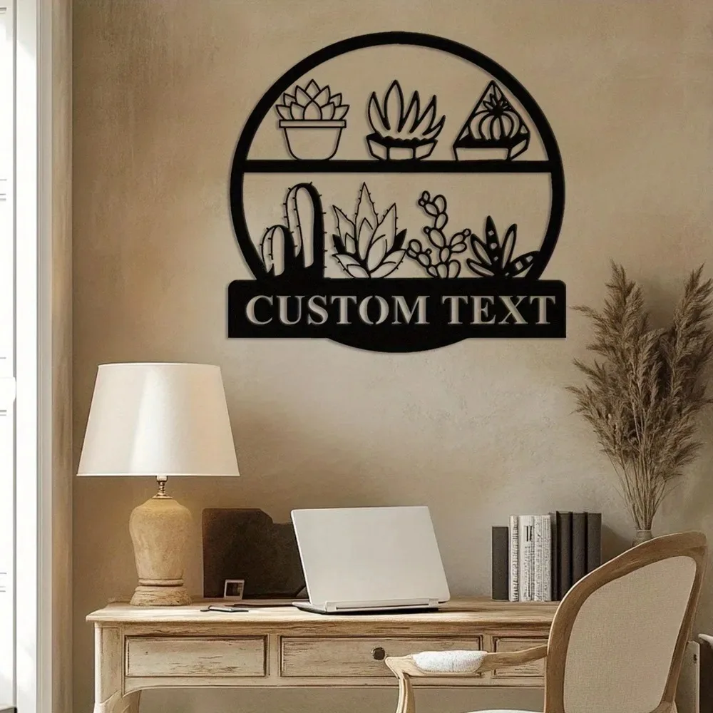[2D Flat] Personalized Custom Cactus Succulent Hanging Metal Plaque Banner Sign For Home Party Decor