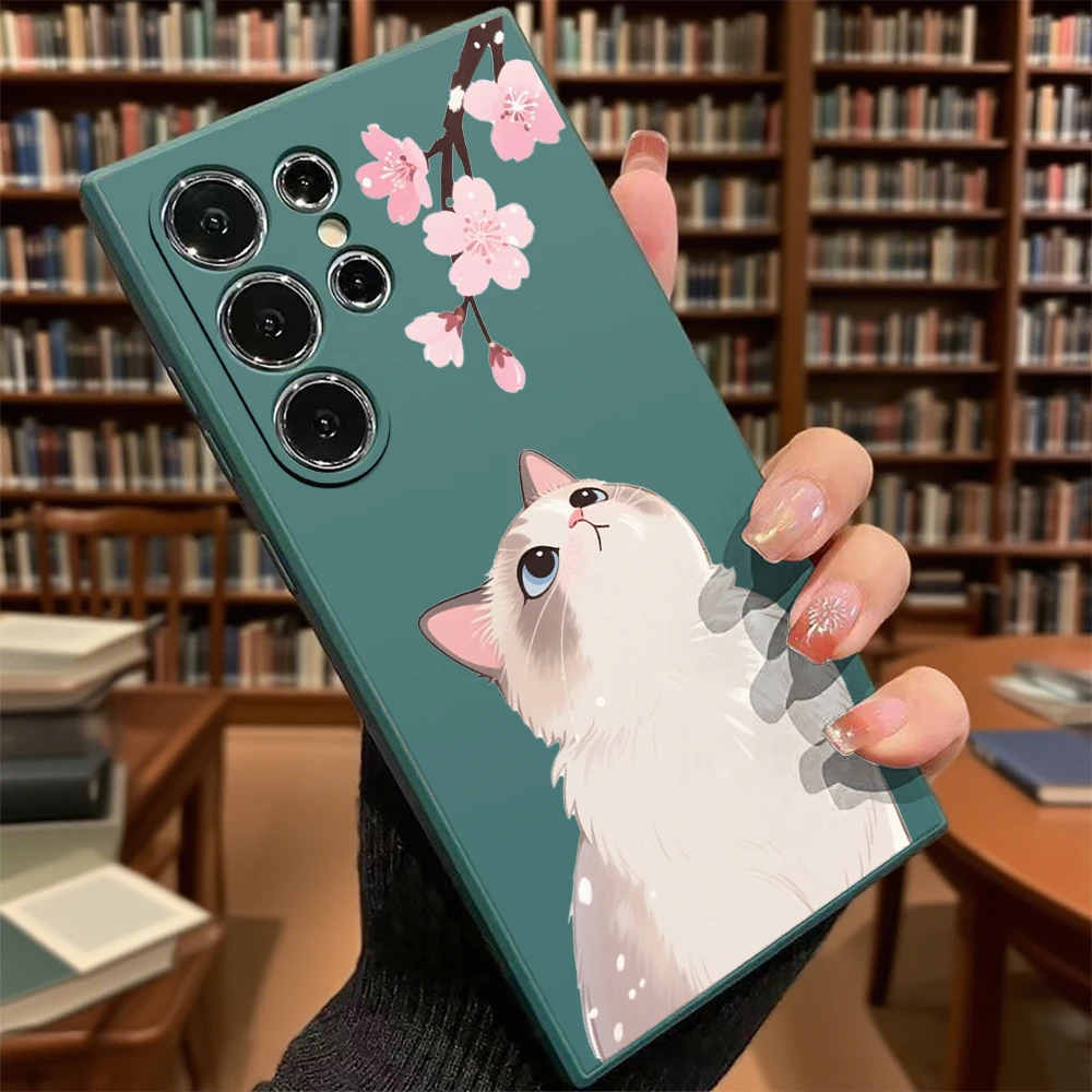 Katzen- und Kirschblüten-Handyhülle für Samsung Galaxy S25 S24 Ultra S23 S22 S21 S20 FE Plus, weiche TPU-Schutzhülle – Detail 9
