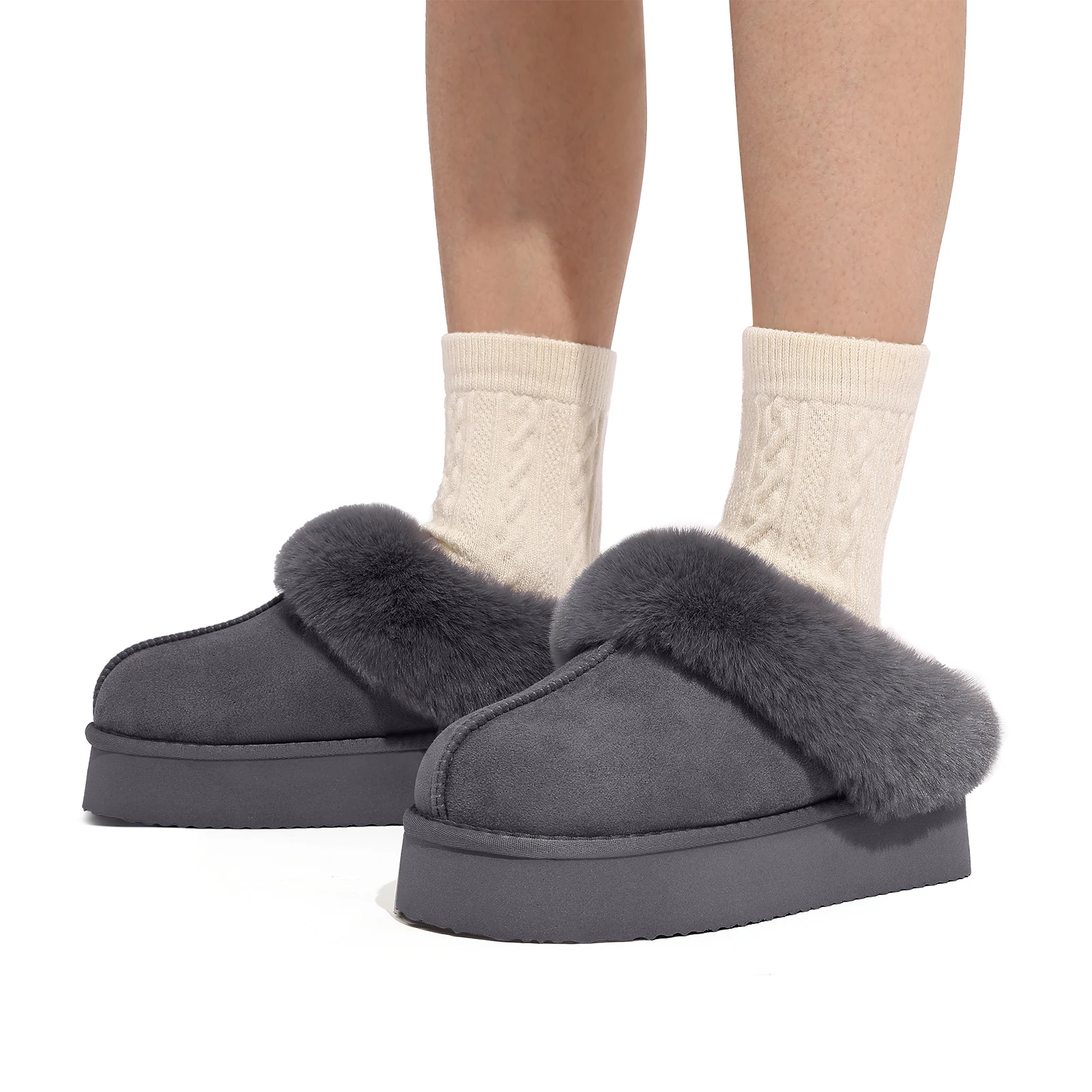 Kidmi Winter Brand Fuzzy Women Slippers Indoor Fluffy House Slippers Classic Antiskid Fur Slippers Warm Platform Slippers Female