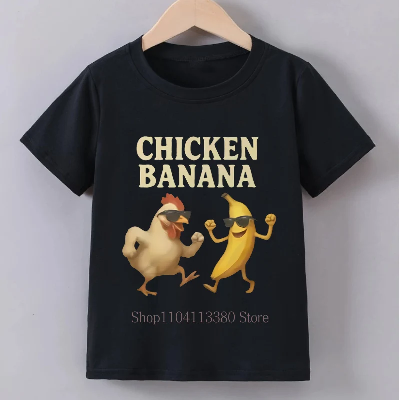 Banana Chicken Print Children T-shirts Summer Casual Fashion Funny Meme Short Sleeve Kids Tops Colorful O-Neck T-shirts