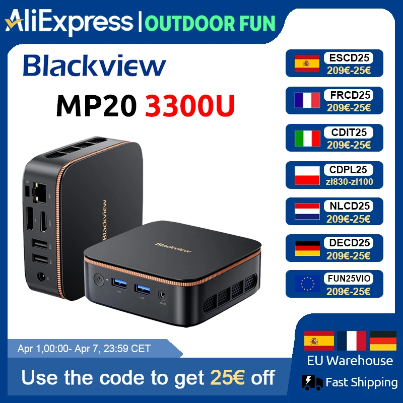 [Première mondiale] Blackview MP20 NOUVEAU Mini PC Windows 11 PC AMD R3 3300U 16 Go (prise en charge jusqu'à 32 Go) DDR4 512 Go SSD 4K UHD