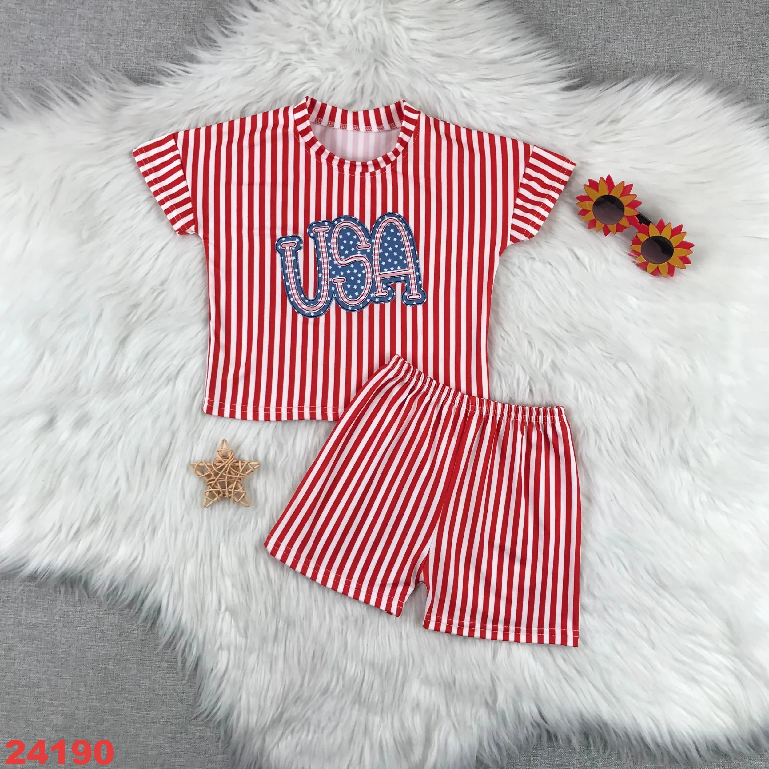 

Stripe 4th of July Kids Outfits Boys Girls USA Flag Star Shorts Set 2PCS Patriotic Baby Clothes Independence Day Toddler Costume