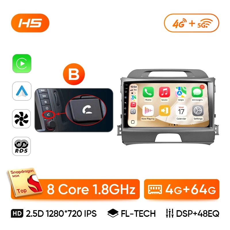 Ainavi Autoradio Voor KIA Sportage 3 Sportage R 2010-2016 Draadloze Android Auto CarPlay Multimedia Speler Auto Stereo 4G Wifi 2Din
