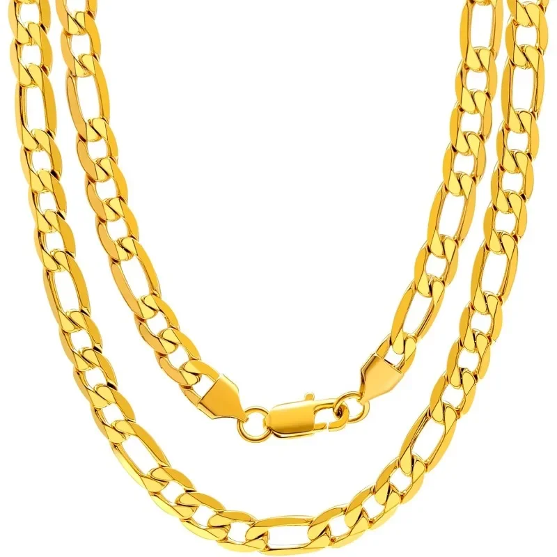 

Stainless Steel Figaro Chain Necklace for Men Women, Real Gold/Black Plated Chains, Length Jewelry Gift, Send Gift Box