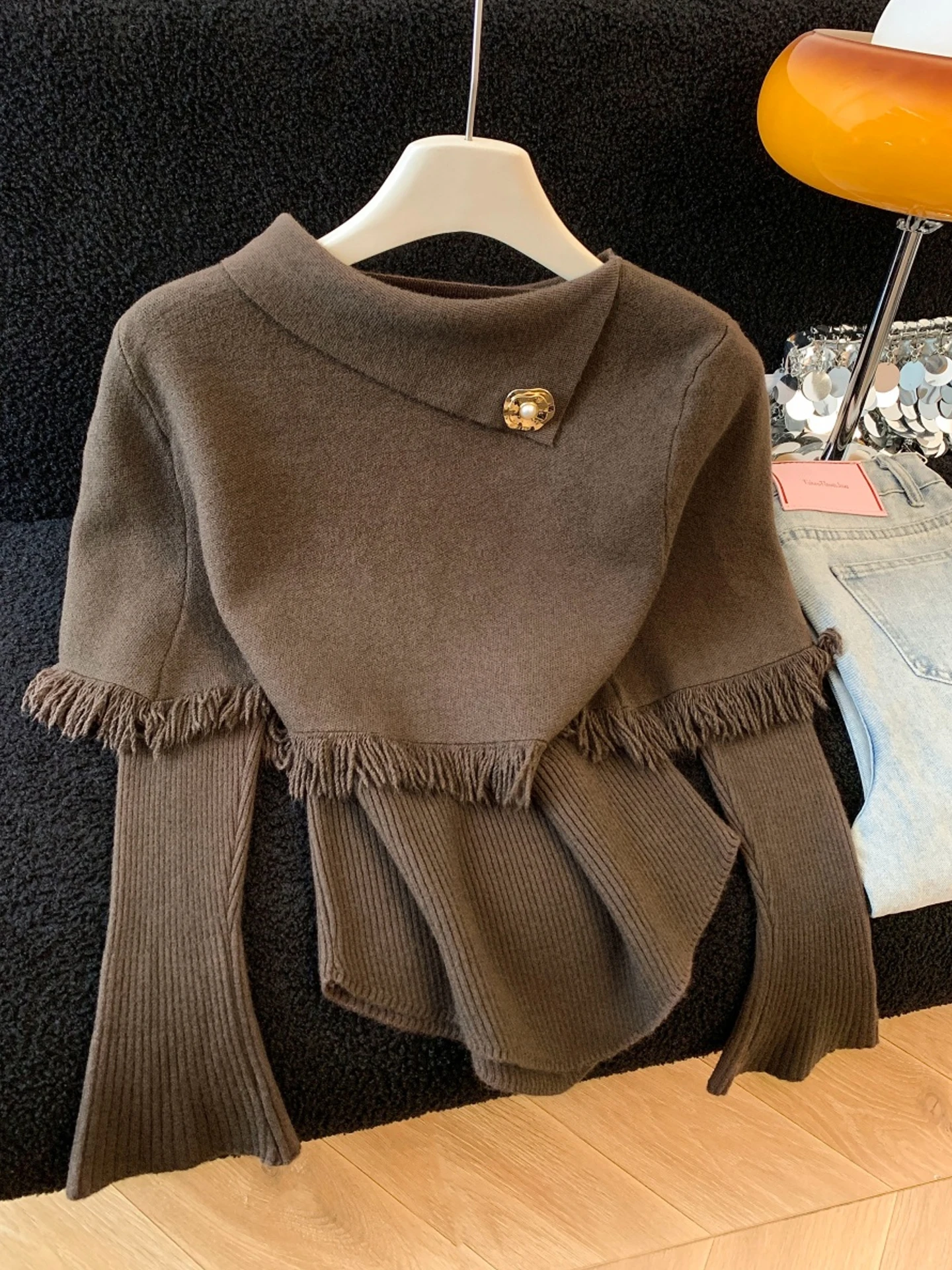 

Комплект вязаных свитеров Princ Sle с бахромой для женщин: модный дизайн, утепленный, для осени и зимы, повседневная одежда