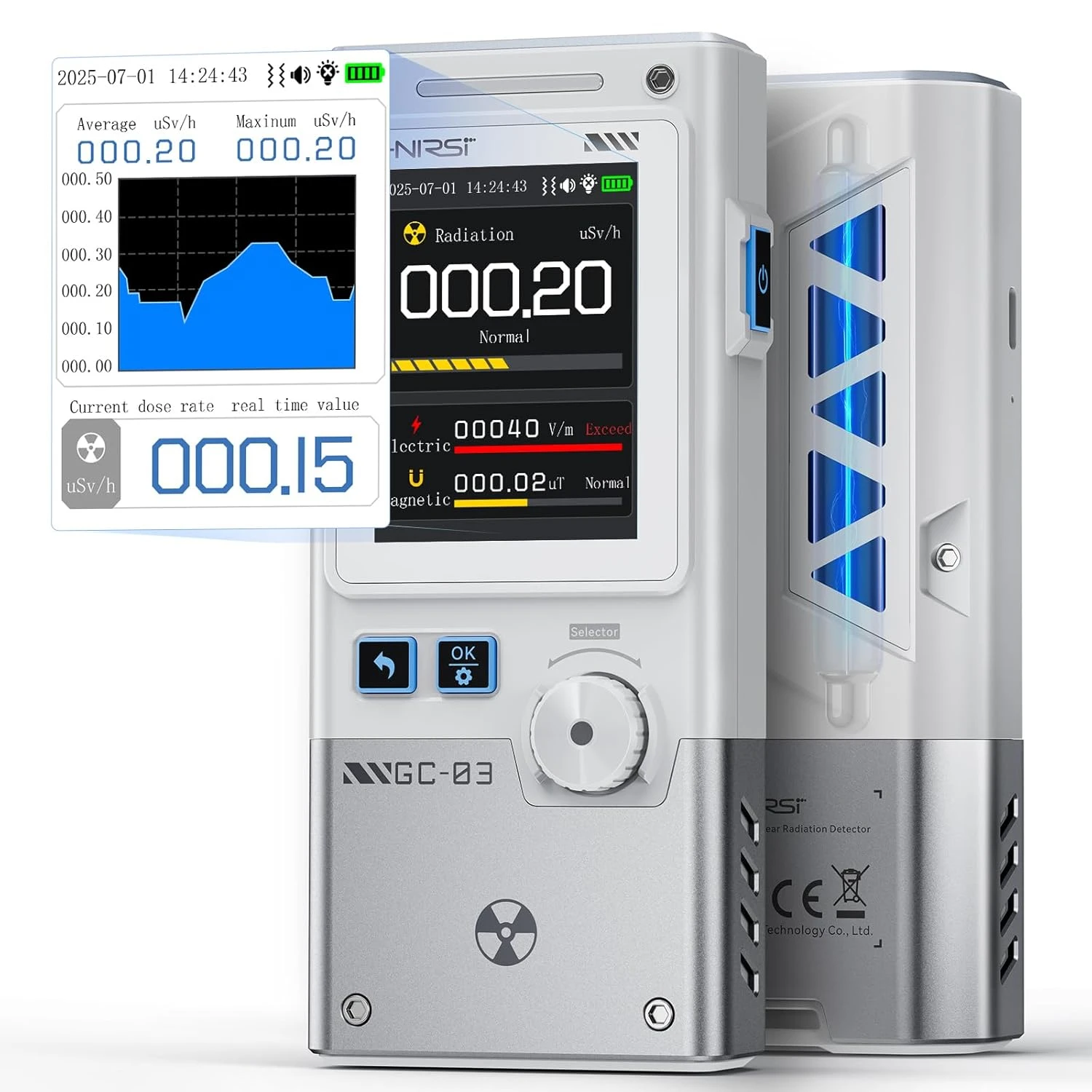 FNIRSI GC-03 Radiation Detector Nuclear EMF Meter Gamma Tester Dosimeter Geiger Counter X-Ray Monitor with Color Screen