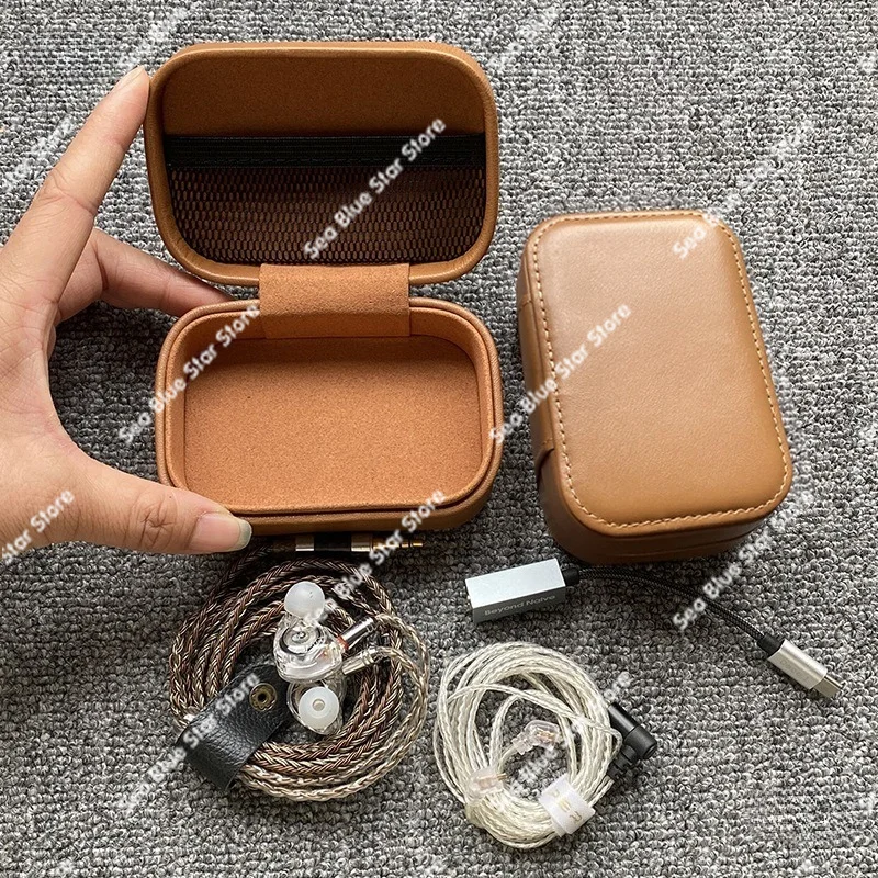 Cowhide storage bag Wired earphones Compression box Large cavity In-ear private model earphone protective cover Portable