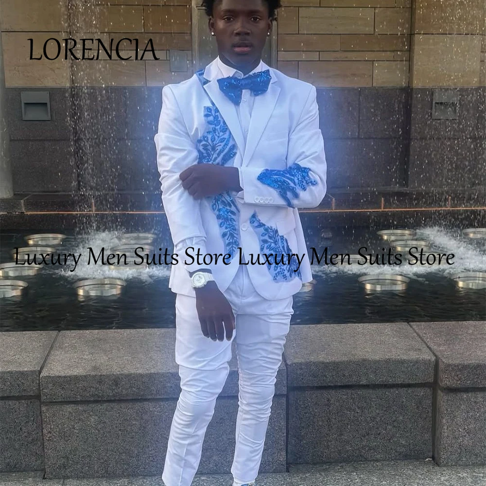 

Классические мужские костюмы с аппликацией, комплект из 2 предметов, смокинги со сверкающими кристаллами, свадебные наряды для жениха, пиджак, брюки по индивидуальному заказу, костюмы для мужчин