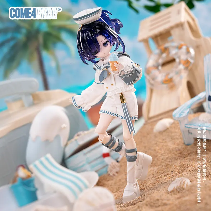 Nuevo Conjunto de Ropa para Muñeca BJD 1/8 Come4free, Estilo Marinero, Traje de Playa para Uso Diario, Bering Sea Overture, Blanco y Azul, Solo Ropa